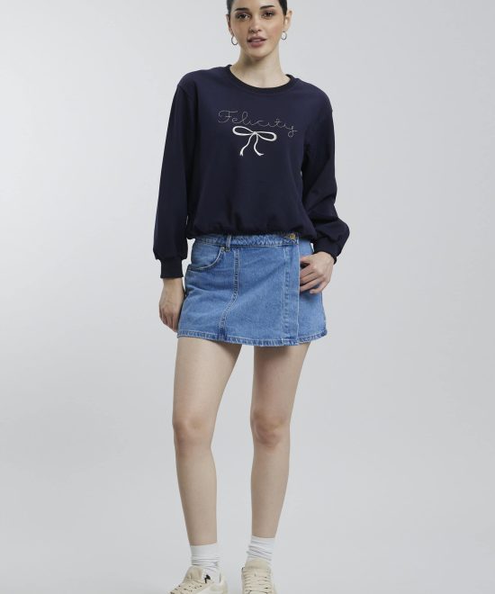 Bow Felicity Sweatshirt Navy Blue NCW-040 -1