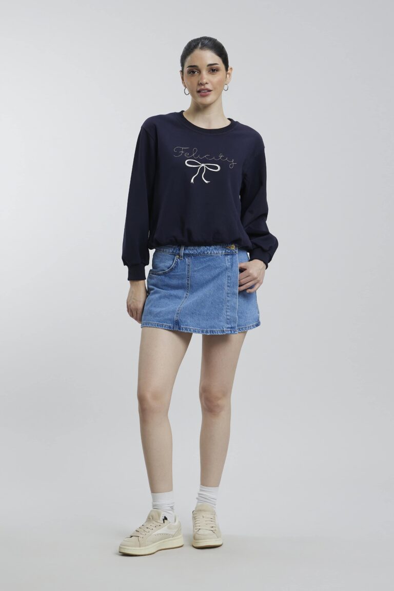 Bow Felicity Sweatshirt Navy Blue NCW-040 -1